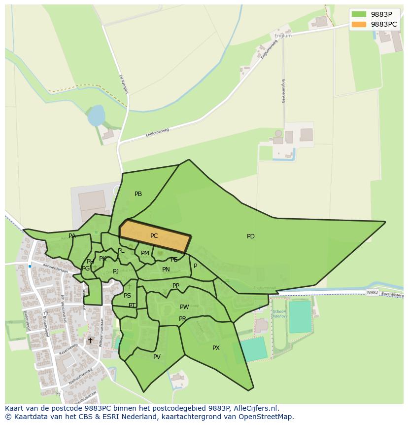 Afbeelding van het postcodegebied 9883 PC op de kaart.