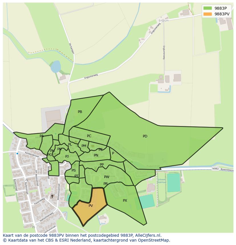 Afbeelding van het postcodegebied 9883 PV op de kaart.