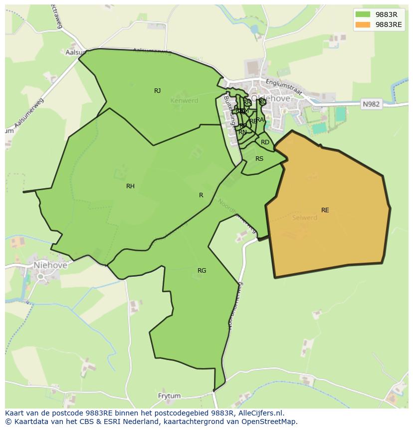 Afbeelding van het postcodegebied 9883 RE op de kaart.
