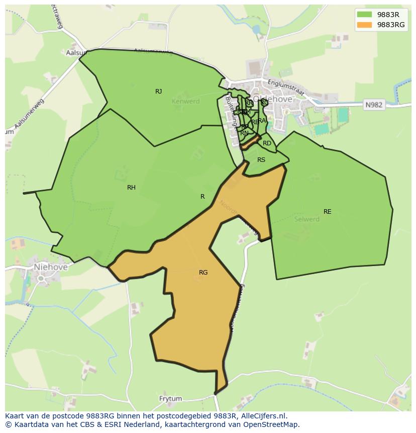 Afbeelding van het postcodegebied 9883 RG op de kaart.