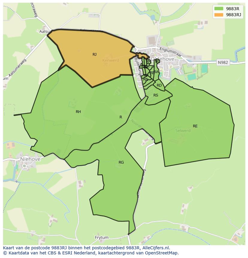 Afbeelding van het postcodegebied 9883 RJ op de kaart.