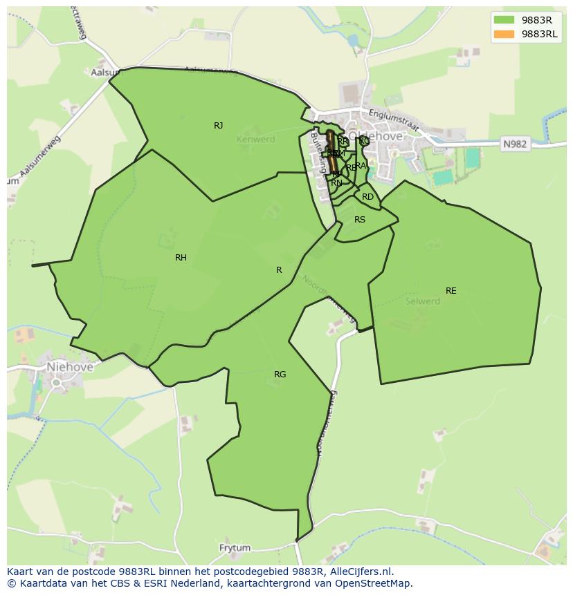 Afbeelding van het postcodegebied 9883 RL op de kaart.