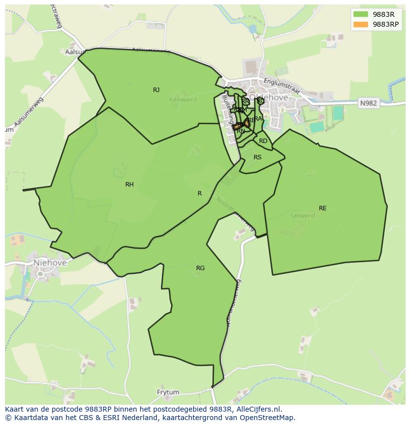 Afbeelding van het postcodegebied 9883 RP op de kaart.