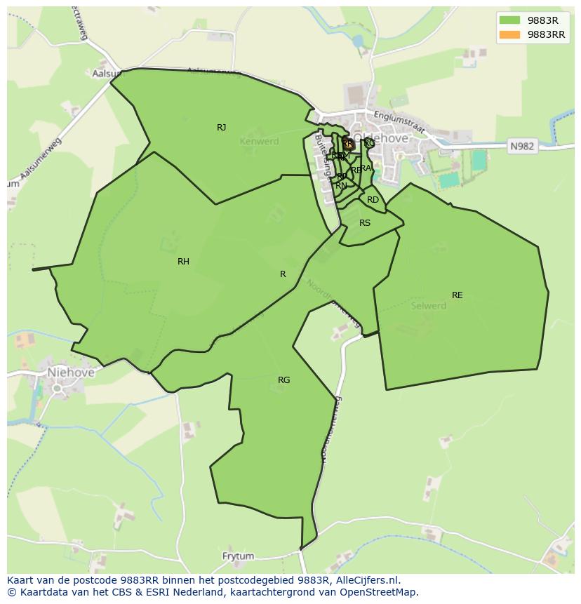 Afbeelding van het postcodegebied 9883 RR op de kaart.
