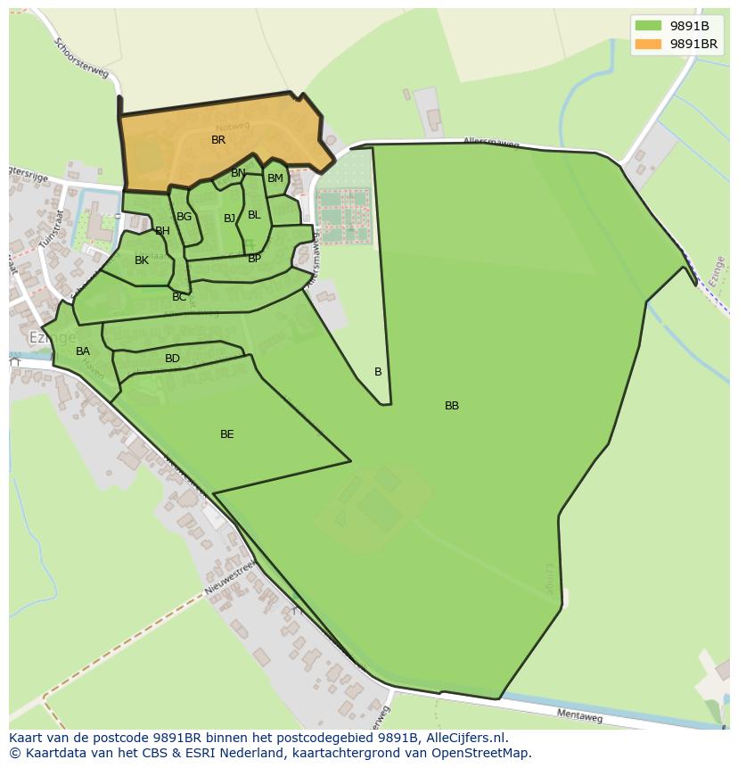 Afbeelding van het postcodegebied 9891 BR op de kaart.