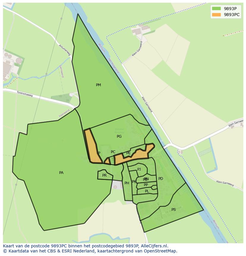 Afbeelding van het postcodegebied 9893 PC op de kaart.