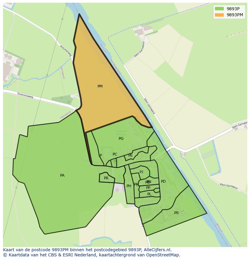 Afbeelding van het postcodegebied 9893 PM op de kaart.