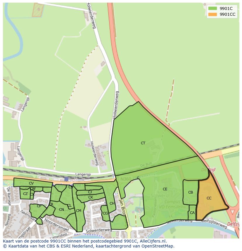 Afbeelding van het postcodegebied 9901 CC op de kaart.