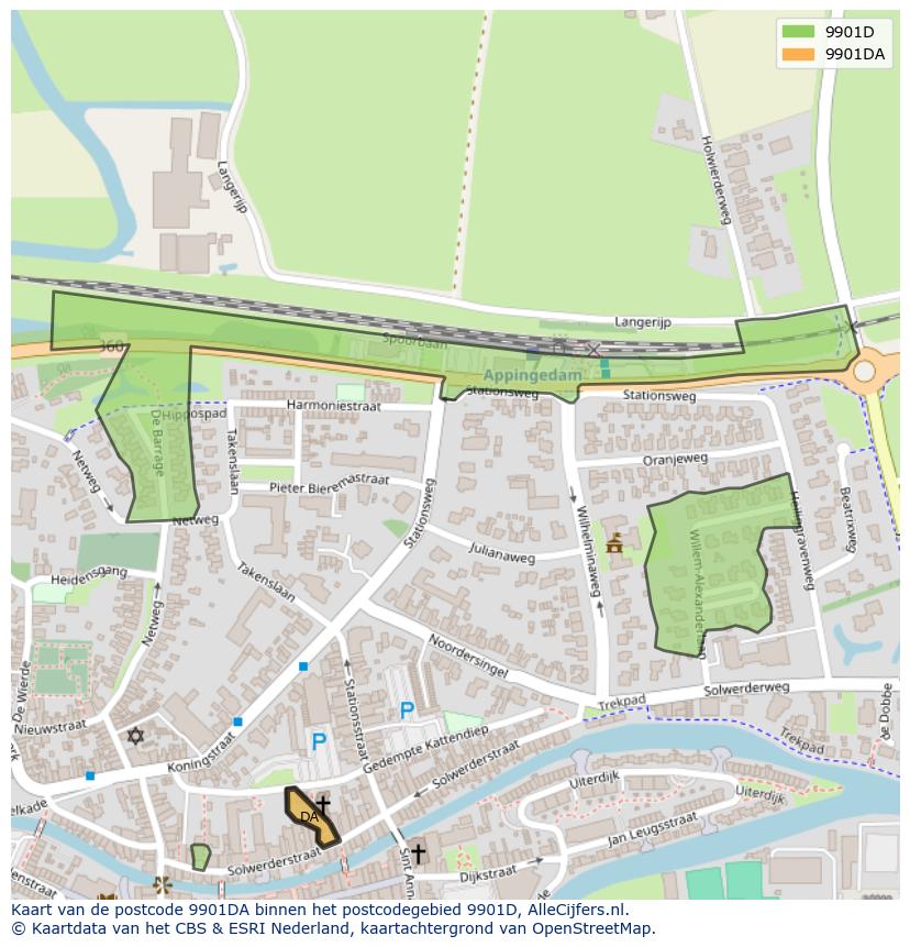 Afbeelding van het postcodegebied 9901 DA op de kaart.