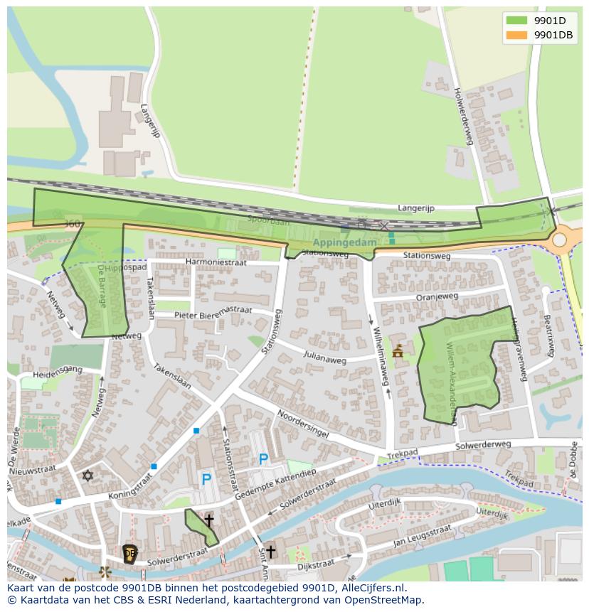 Afbeelding van het postcodegebied 9901 DB op de kaart.