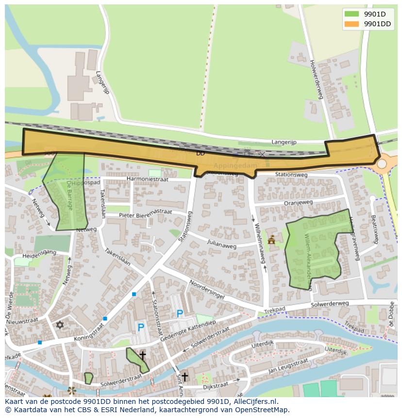 Afbeelding van het postcodegebied 9901 DD op de kaart.