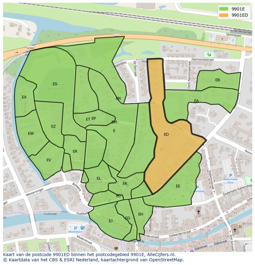 Afbeelding van het postcodegebied 9901 ED op de kaart.