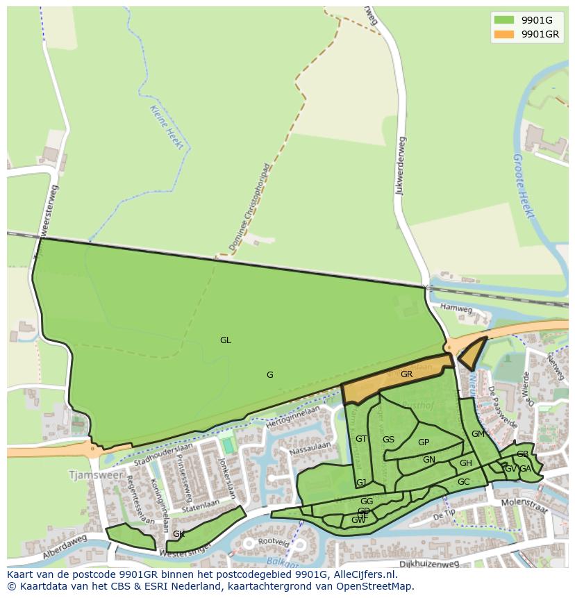 Afbeelding van het postcodegebied 9901 GR op de kaart.