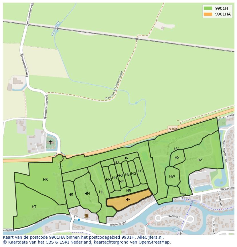 Afbeelding van het postcodegebied 9901 HA op de kaart.