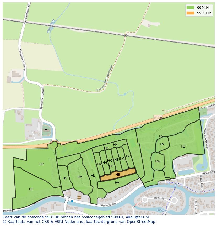 Afbeelding van het postcodegebied 9901 HB op de kaart.