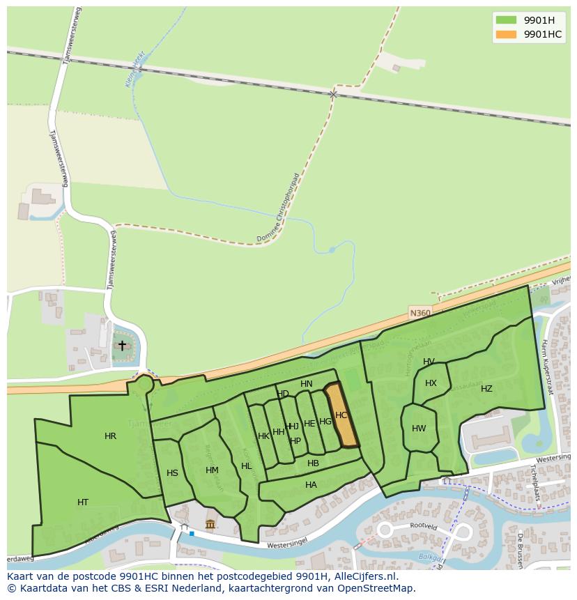 Afbeelding van het postcodegebied 9901 HC op de kaart.