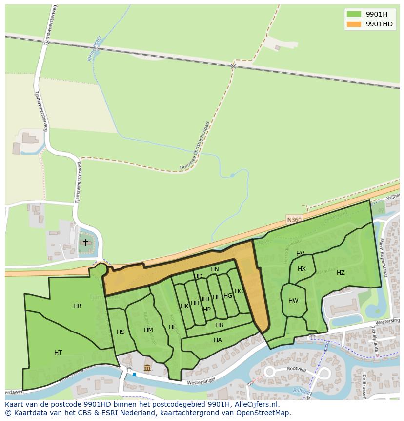 Afbeelding van het postcodegebied 9901 HD op de kaart.