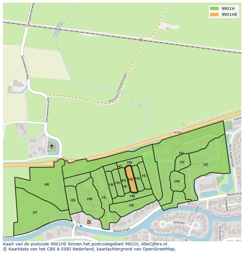Afbeelding van het postcodegebied 9901 HE op de kaart.