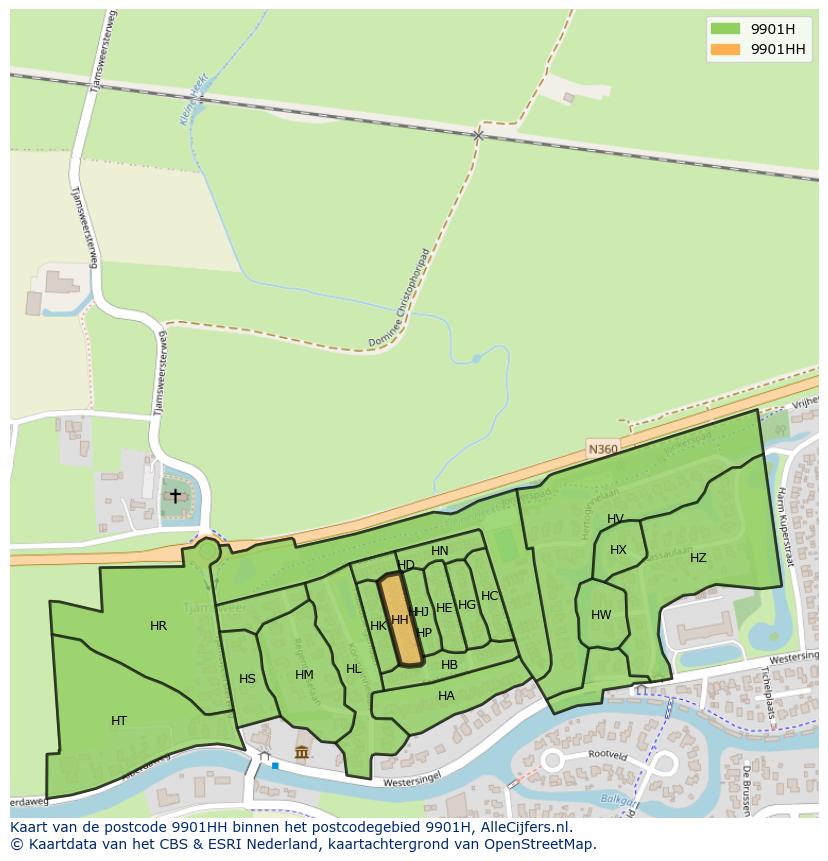 Afbeelding van het postcodegebied 9901 HH op de kaart.
