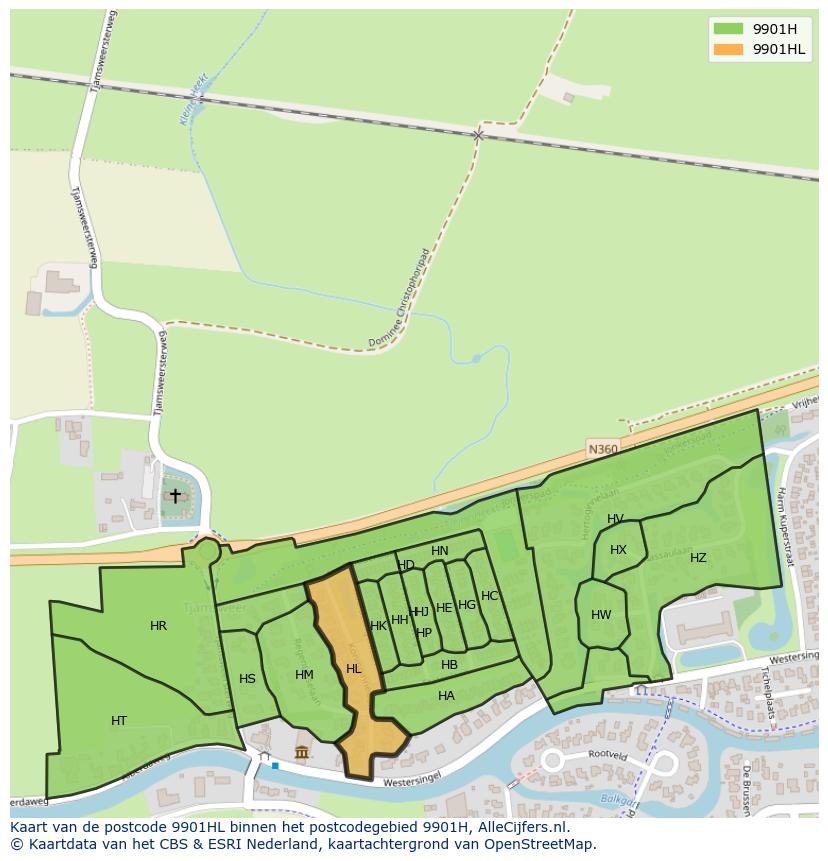 Afbeelding van het postcodegebied 9901 HL op de kaart.