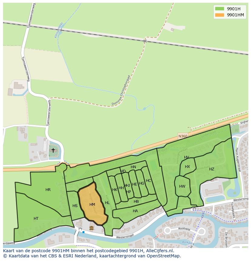 Afbeelding van het postcodegebied 9901 HM op de kaart.
