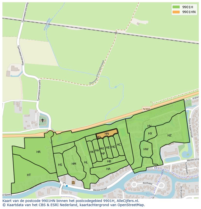 Afbeelding van het postcodegebied 9901 HN op de kaart.