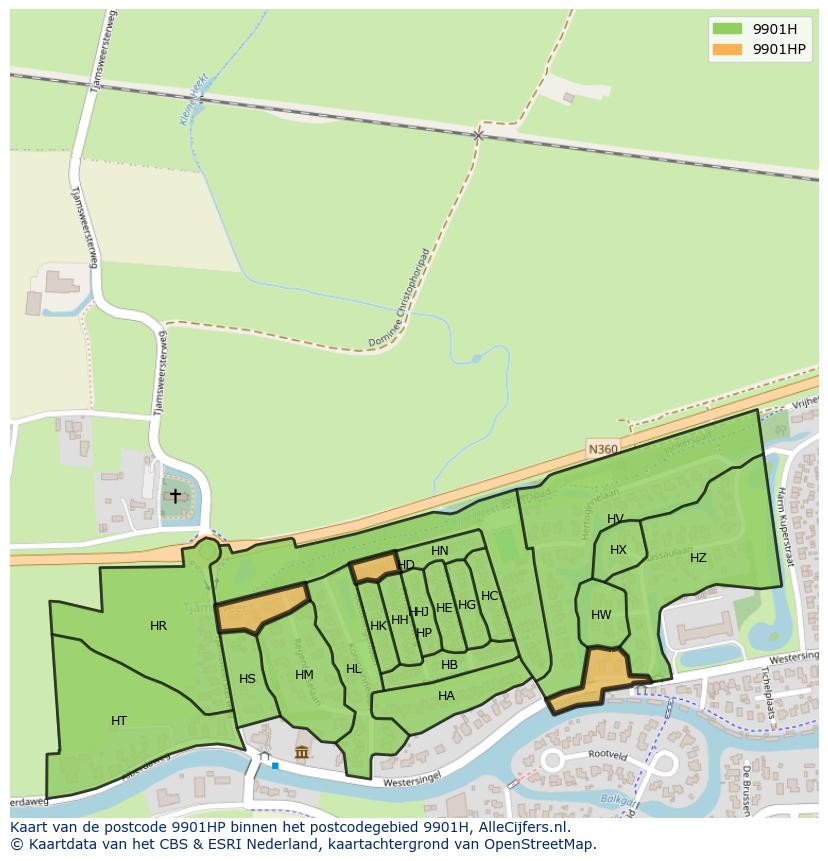 Afbeelding van het postcodegebied 9901 HP op de kaart.