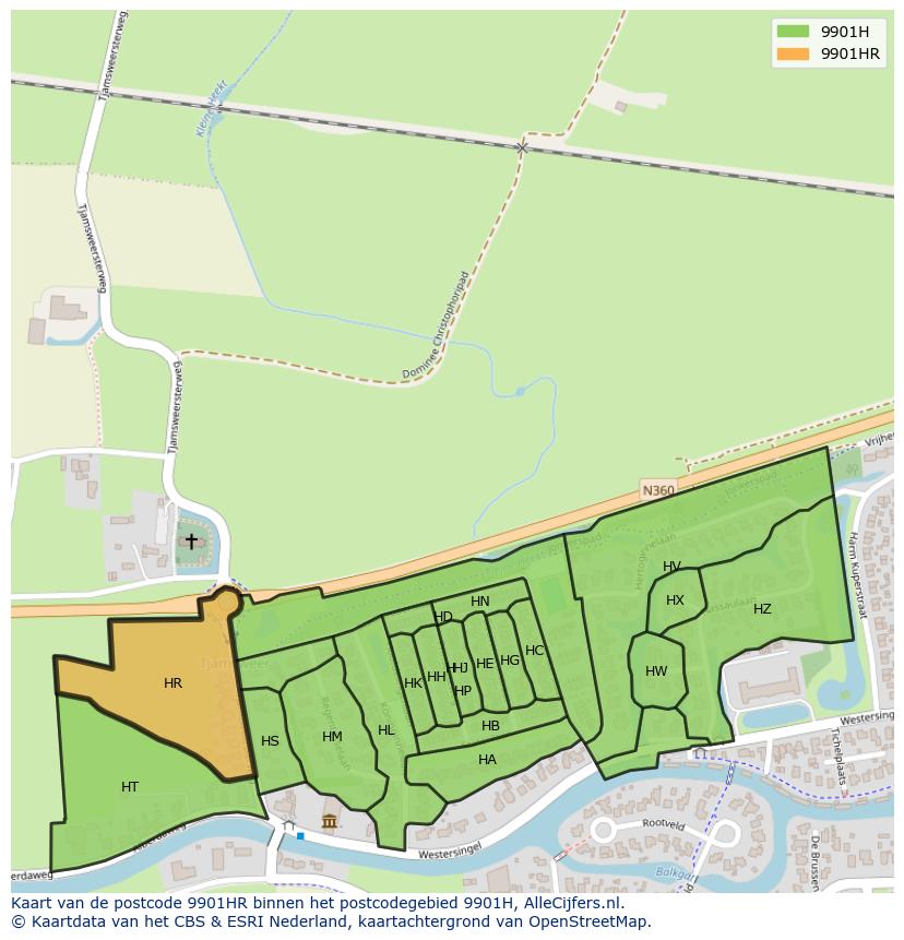 Afbeelding van het postcodegebied 9901 HR op de kaart.
