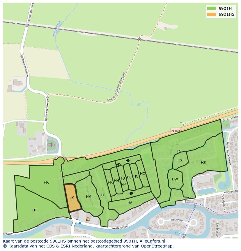 Afbeelding van het postcodegebied 9901 HS op de kaart.