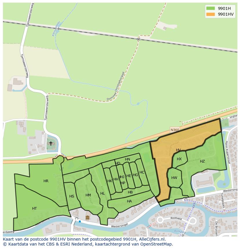 Afbeelding van het postcodegebied 9901 HV op de kaart.