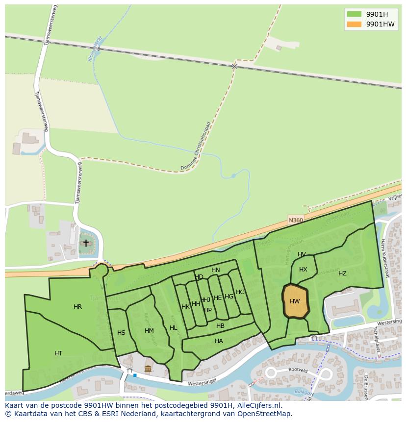 Afbeelding van het postcodegebied 9901 HW op de kaart.
