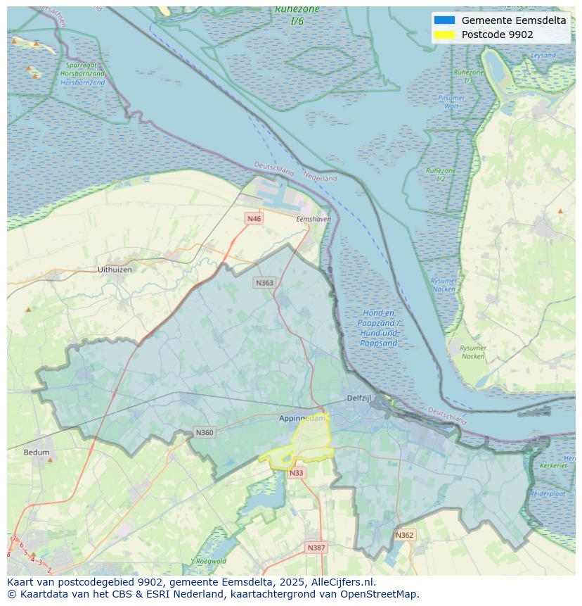 Afbeelding van het postcodegebied 9902 op de kaart.
