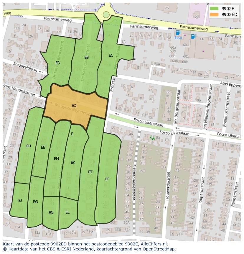 Afbeelding van het postcodegebied 9902 ED op de kaart.