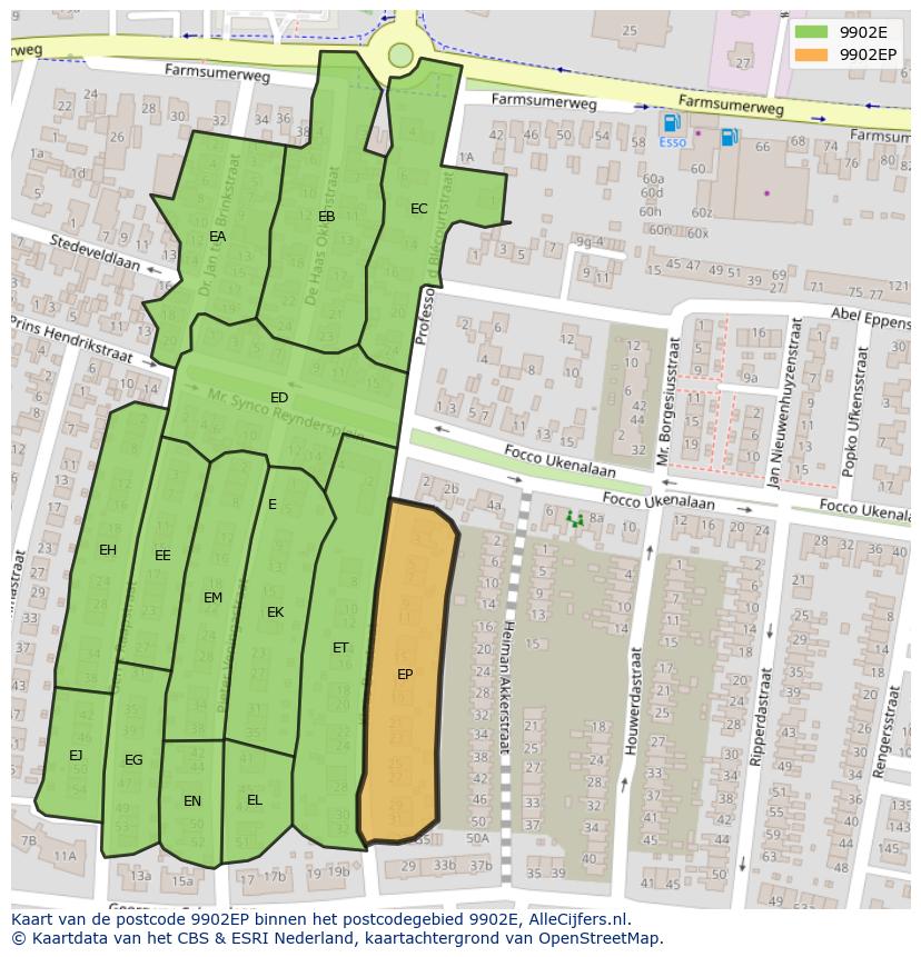 Afbeelding van het postcodegebied 9902 EP op de kaart.