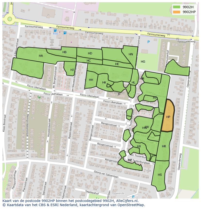 Afbeelding van het postcodegebied 9902 HP op de kaart.