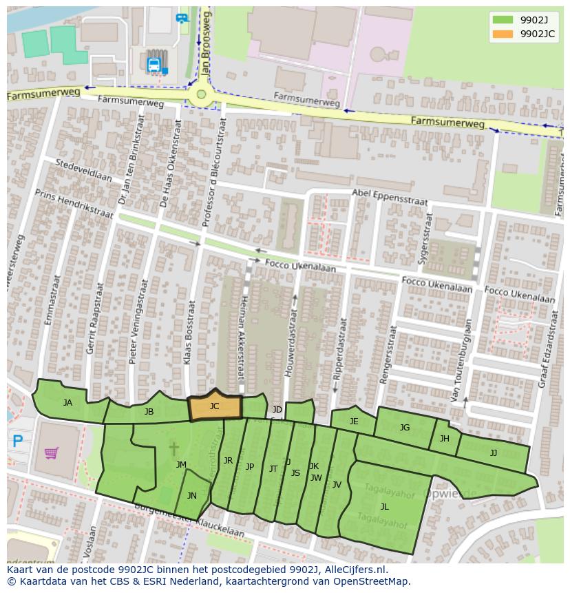Afbeelding van het postcodegebied 9902 JC op de kaart.