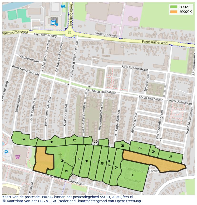 Afbeelding van het postcodegebied 9902 JK op de kaart.