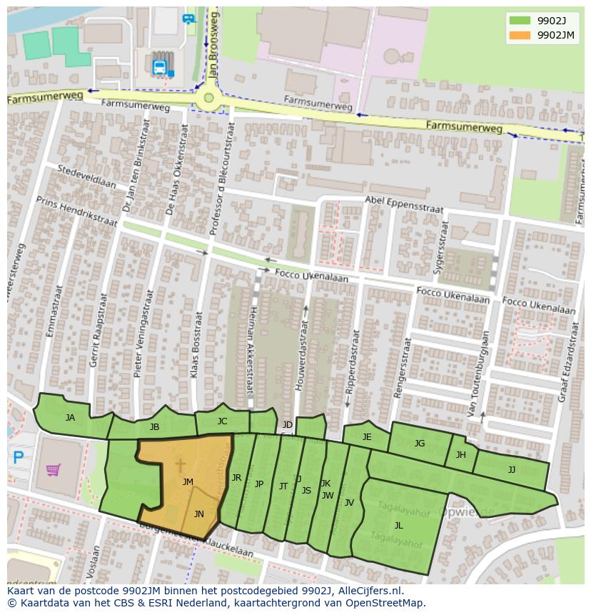 Afbeelding van het postcodegebied 9902 JM op de kaart.