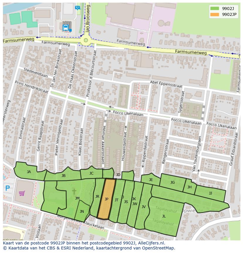 Afbeelding van het postcodegebied 9902 JP op de kaart.