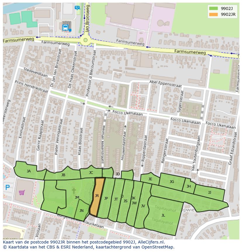 Afbeelding van het postcodegebied 9902 JR op de kaart.