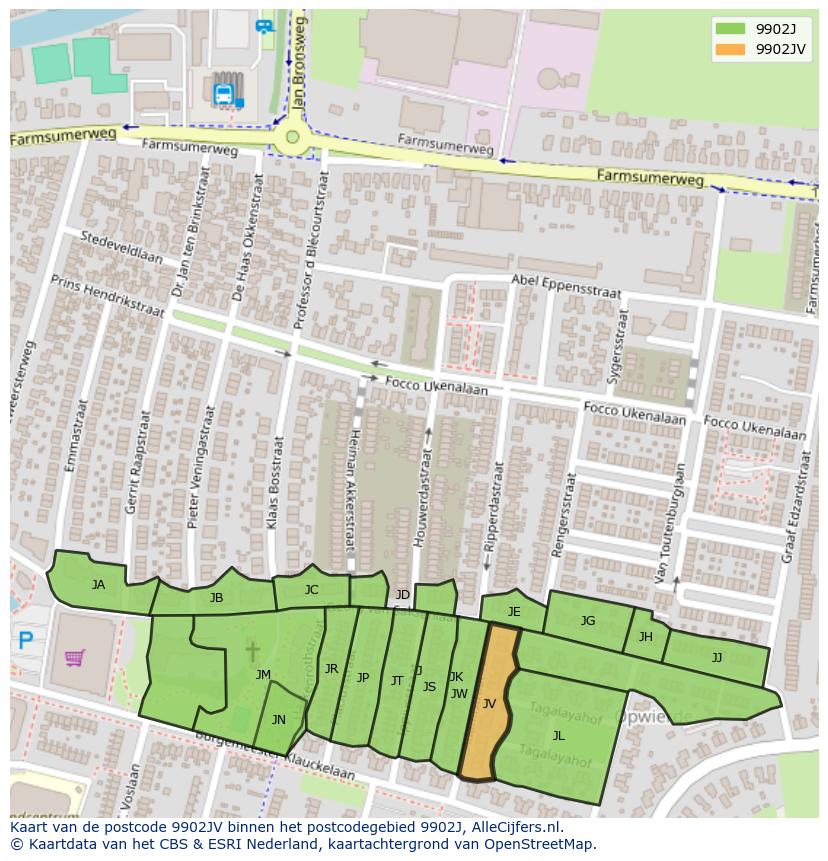Afbeelding van het postcodegebied 9902 JV op de kaart.