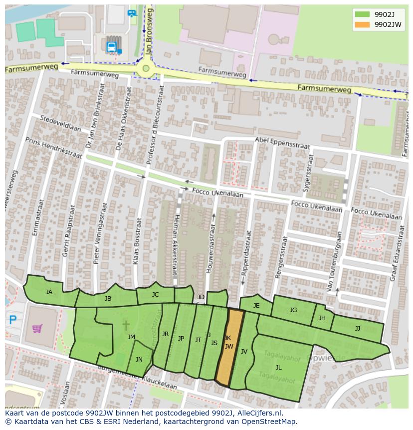 Afbeelding van het postcodegebied 9902 JW op de kaart.