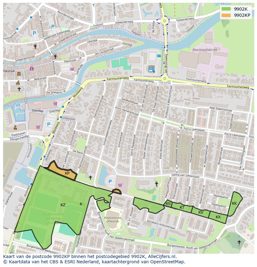 Afbeelding van het postcodegebied 9902 KP op de kaart.