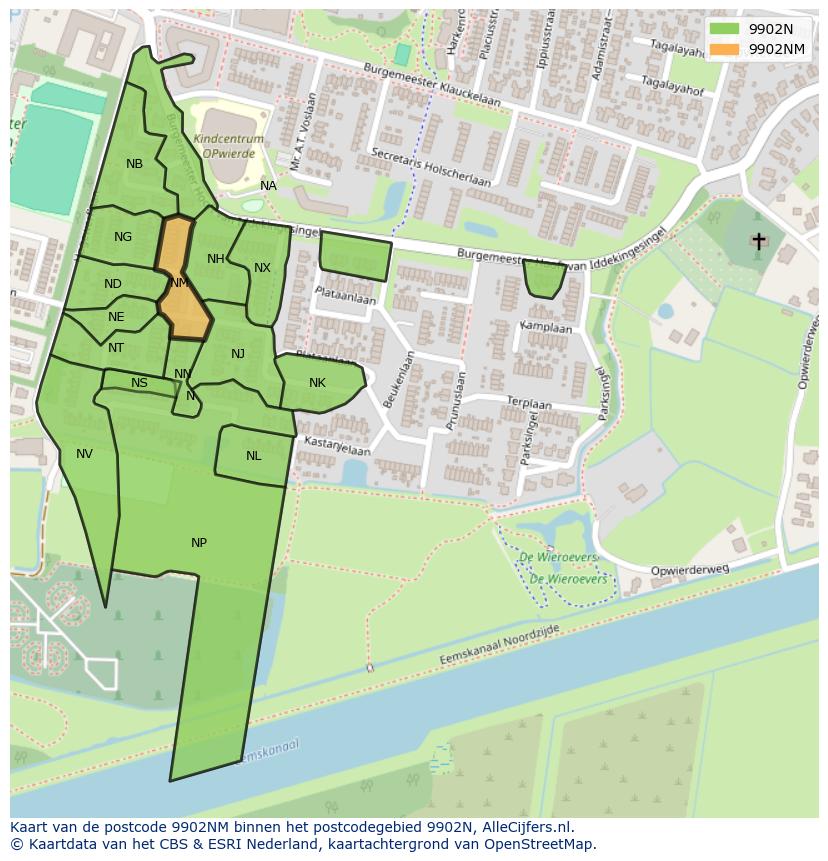 Afbeelding van het postcodegebied 9902 NM op de kaart.