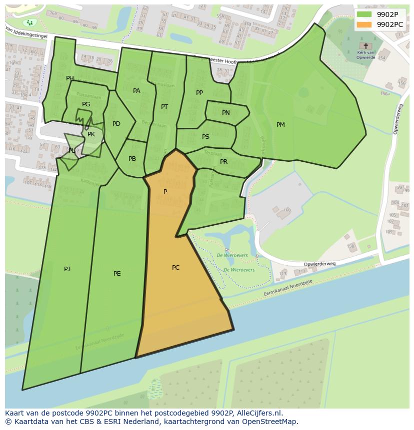 Afbeelding van het postcodegebied 9902 PC op de kaart.