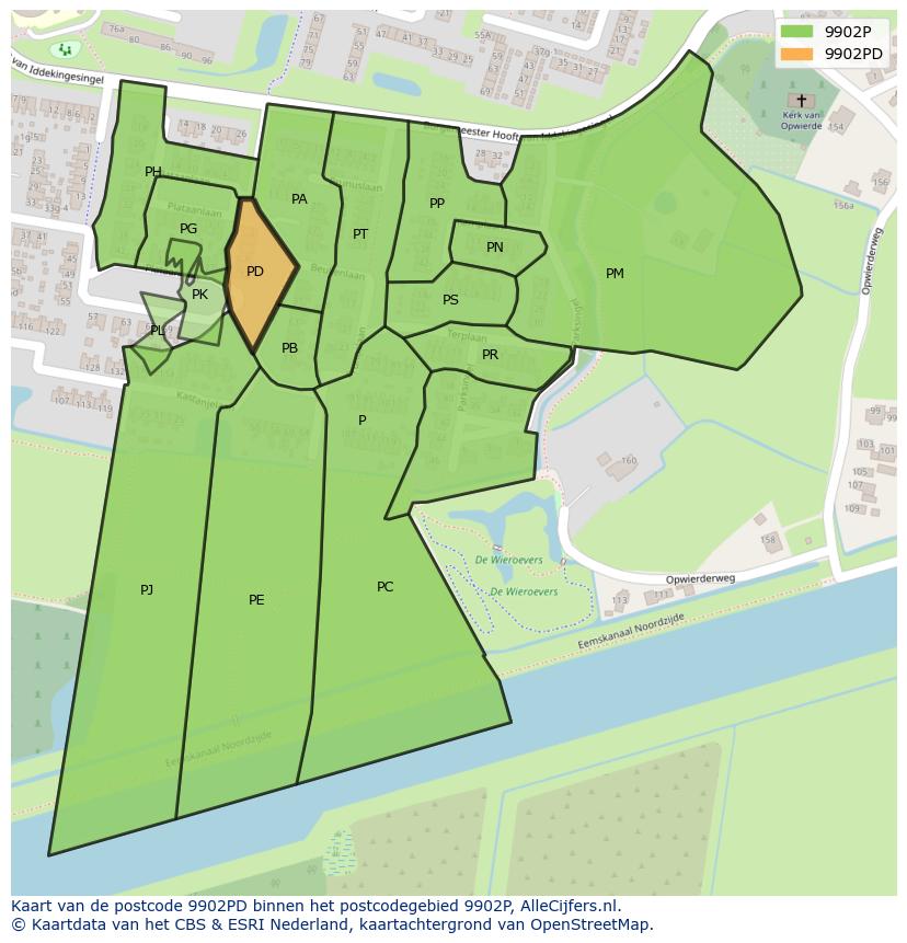 Afbeelding van het postcodegebied 9902 PD op de kaart.