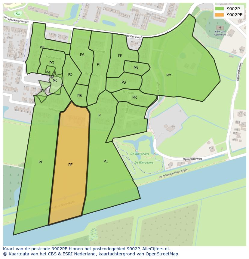 Afbeelding van het postcodegebied 9902 PE op de kaart.