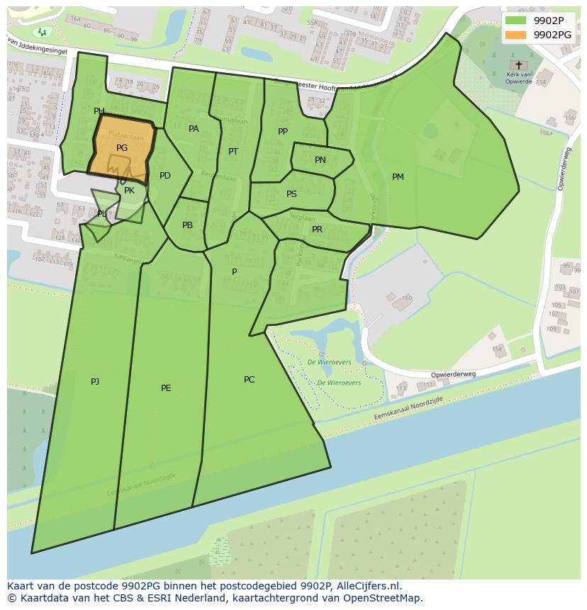 Afbeelding van het postcodegebied 9902 PG op de kaart.