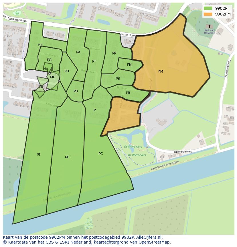 Afbeelding van het postcodegebied 9902 PM op de kaart.