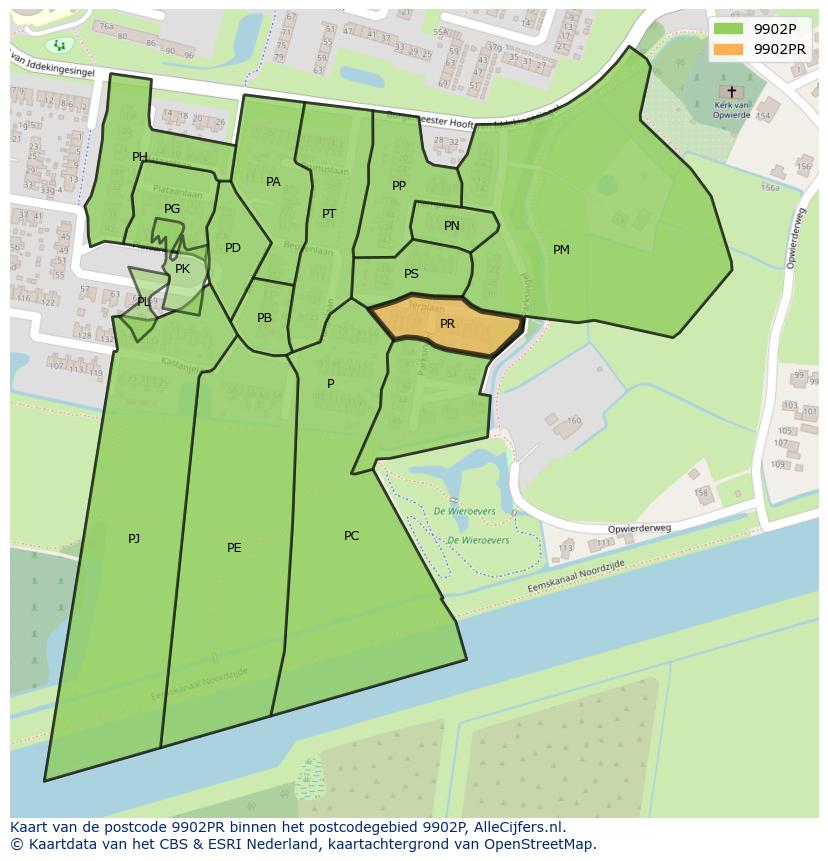 Afbeelding van het postcodegebied 9902 PR op de kaart.